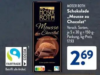 Aldi Süd MOSER ROTH Schokolade „Mousse au Chocolat" Angebot