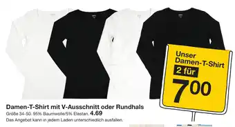 Zeeman Damen-T-Shirt mit V-Ausschnitt oder Rundhals Angebot