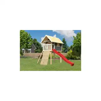 Netto Marken-Discount Karibu Stelzenhaus Gernegroß mit Rutsche rot und Holzrampe Angebot