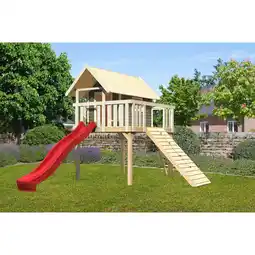 Netto Marken-Discount Karibu Stelzenhaus Fidel mit Rutsche rote und Holzrampe Angebot