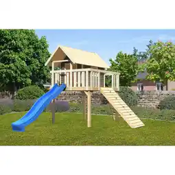 Netto Marken-Discount Karibu Stelzenhaus Fidel mit Rutsche blau und Holzrampe Angebot