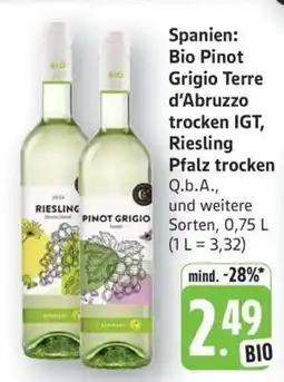 Edeka Bio Pinot Grigio Terre d’Abruzzo trocken IGT, Riesling Pfalz trocken Angebot