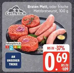 Edeka Braten Mett oder frische Mettbratwurst, 100 g Angebot