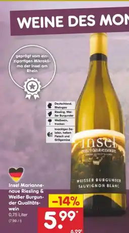 Netto Marken-Discount Schloss Reinhartshausen Bio Insel Mariannenaue Riesling & Weisser Burgunder Angebot