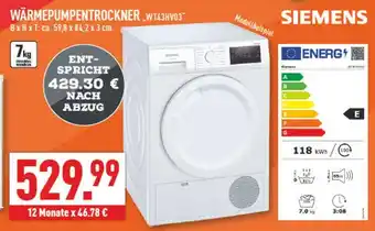 Marktkauf Siemens wärmepumpentrockner wt43hv03 Angebot