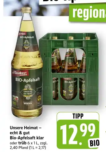 E-Center Unsere heimat bio-apfelsaft klar Angebot