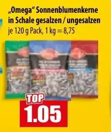 Mix Markt „Omega" Sonnenblumenkerne in Schale gesalzen/ungesalzen Angebot