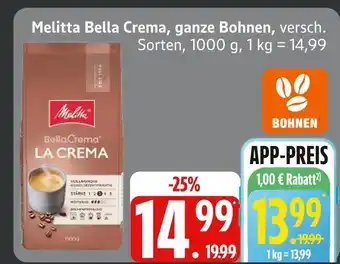Edeka Melitta bella crema, ganze bohnen Angebot
