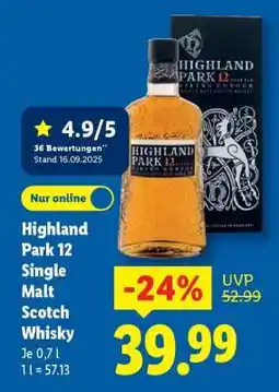 Lidl Highland Park 12 Single Malt Scotch Whisky Angebot