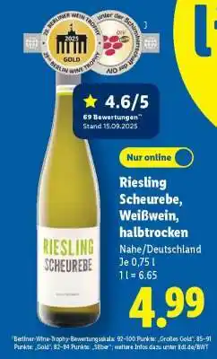Lidl Riesling Scheurebe, Weißwein, halbtrocken Angebot