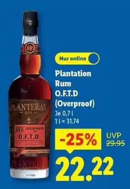 Lidl Plantation Rum O.F.T.D (Overproof) Angebot