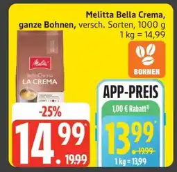 Edeka Melitta Bella Crema ganze Bohnen Angebot