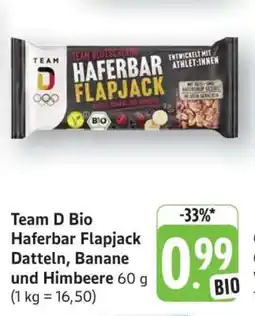Edeka Team D Bio Haferbar Flapjack Datteln, Banane und Himbeere Angebot