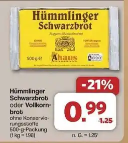 Famila Nord Ost Hümmlinger Schwarzbrot oder Vollkornbrot Angebot