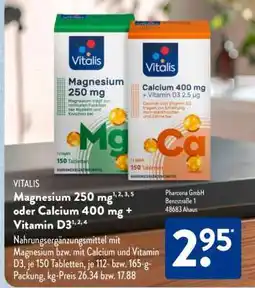 Aldi Süd VITALIS Magnesium 250 mg oder Calcium 400 mg + Vitamin D3 Angebot