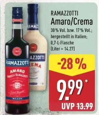 Aldi Nord RAMAZZOTTI Amaro/Crema Angebot