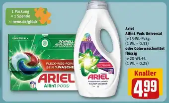 REWE Ariel Allin1 Pods Universal oder Colorwaschmittel flüssig Angebot