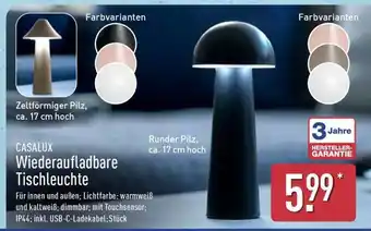 Aldi Nord CASALUX Wiederaufladbare Tischleuchte Angebot