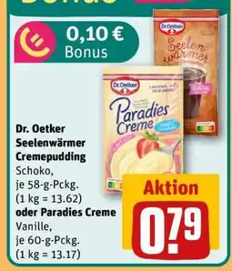 REWE Dr. Oetker Seelenwärmer Cremepudding oder Paradies Creme Angebot