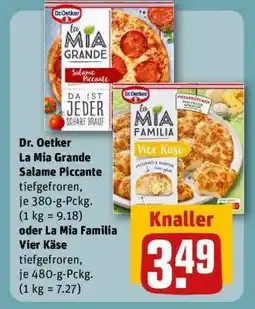 REWE Dr. Oetker La Mia Grande Salame Piccante oder La Mia Familia Vier Käse Angebot