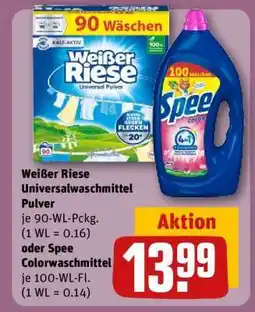 REWE Weißer Riese Universalwaschmittel Pulver oder Spee Colorwaschmittel Angebot