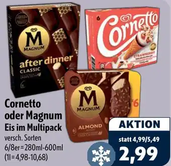Aktiv Irma Cornetto oder Magnum Eis im Multipack Angebot