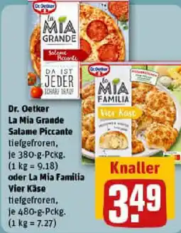 REWE Dr. Oetker La Mia Grande Salame Piccante oder La Mia Familia Vier Käse Angebot