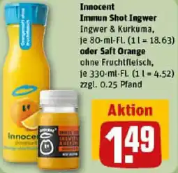 REWE Innocent Immun Shot Ingwer oder Saft Orange Angebot