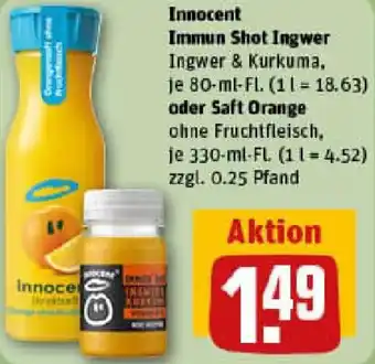 REWE Innocent Immun Shot Ingwer oder Saft Orange Angebot