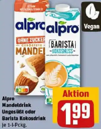 REWE Alpro Mandeldrink Unges üßt oder Barista Kokosdrink Angebot