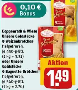 REWE Coppenrath & Wiese Unsere Goldstücke 9 Weizenbrötchen oder Unsere Goldstücke 9 Baguette-Brötchen Angebot