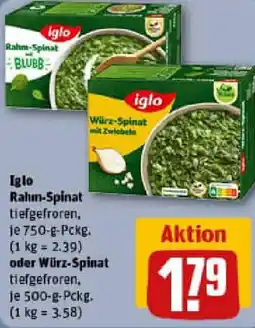 REWE Iglo Rahm-Spinat oder Würz-Spinat Angebot