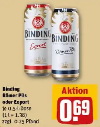 REWE Binding Römer Pils oder Export Angebot