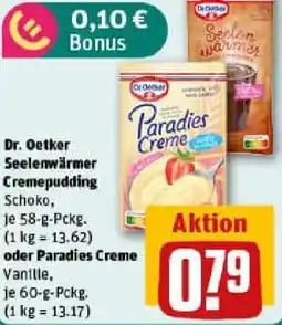 REWE Dr. Oetker Seelenwärmer Cremepudding oder Paradies Creme Angebot