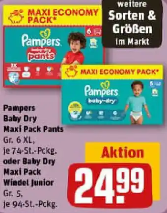 REWE Pampers Baby Dry Maxi Pack Pants od Maxi Pack Windel Junior Angebot