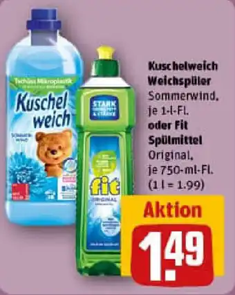 REWE Kuschelweich Weichspüler oder Fit Spülmittel Angebot
