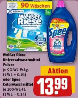 REWE Weißer Riese Universalwaschmittel Pulver oder Spee Colorwaschmittel Angebot
