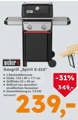 Globus Baumarkt weber Gasgrill ,,Spirit E-210" Angebot
