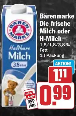 HIT Bärenmarke Die frische Milch oder H-Milch Angebot