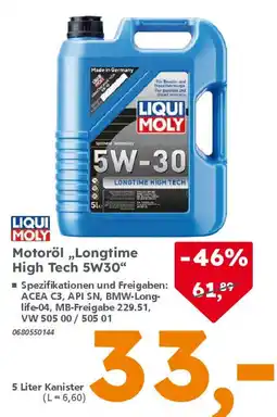 Globus Baumarkt LIQUI MOLY Motoröl „Longtime High Tech 5W30" Angebot