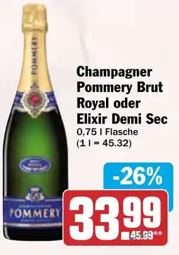 HIT Champagner Pommery Brut Royal oder Elixir Demi Sec Angebot