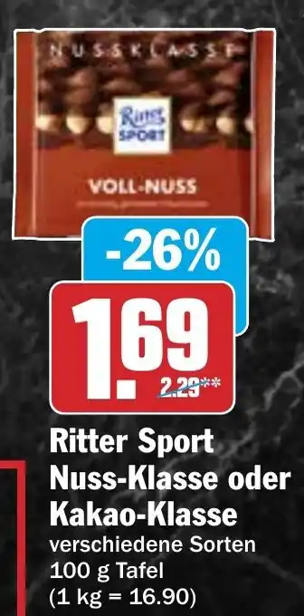 HIT Ritter Sport Nuss-Klasse oder Kakao-Klasse Angebot