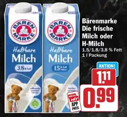HIT Bärenmarke Die frische Milch oder H-Milch Angebot