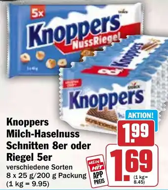 HIT Knoppers Milch-Haselnuss Schnitten 8er oder Riegel 5er Angebot