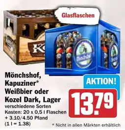 HIT Mönchshof, Kapuziner Weißbier oder Kozel Dark, Lager Angebot