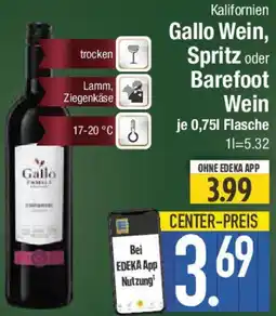 E-Center Kalifornien Gallo Wein, Spritz oder Barefoot Wein Angebot