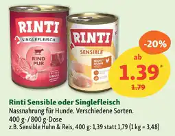 Fressnapf Rinti Sensible oder Singlefleisch Nassnahrung für Hunde. Angebot