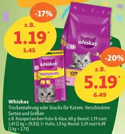 Fressnapf Whiskas Trockennahrung oder Snacks für Katzen. Angebot