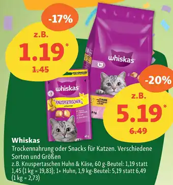 Fressnapf Whiskas Trockennahrung oder Snacks für Katzen. Angebot