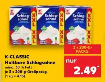 Kaufland K-CLASSIC Haltbare Schlagsahne Angebot